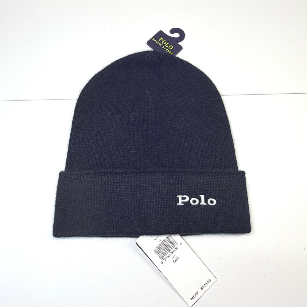 Polo Ralph Lauren 100% Cashmere Beanie Men OS Black Luxury Winter Hat